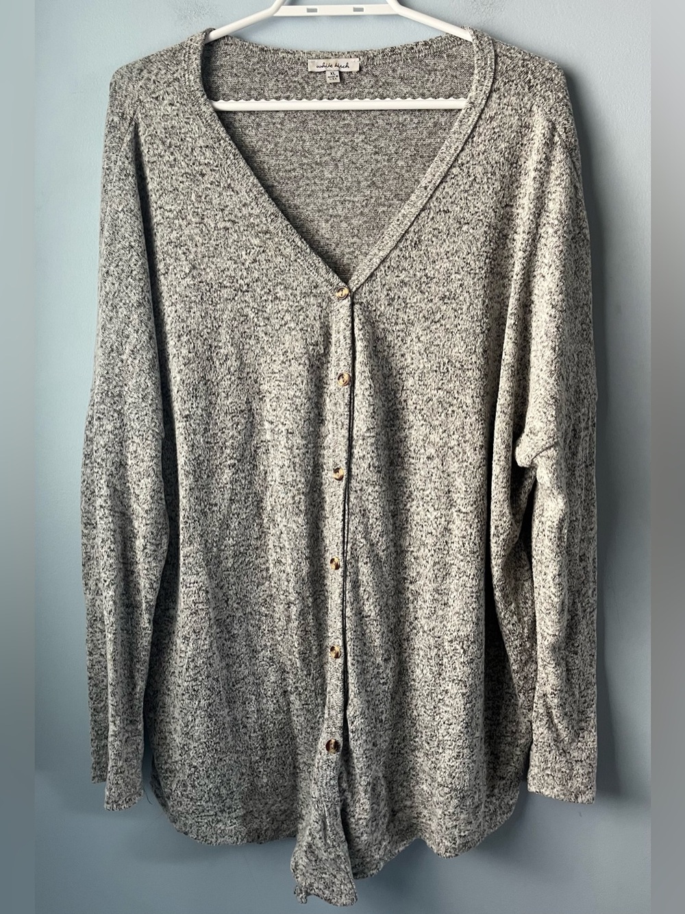 White Birch Marled Gray Button-Front Cozy Stretch Cardigan USA Made Size XL